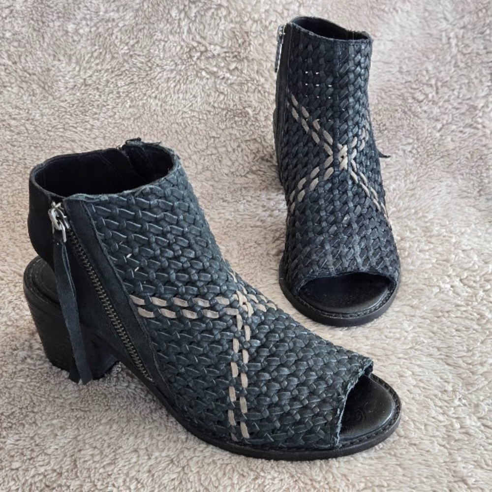 Sam Edelman Woven Leather Black Open Toe Ankle Bootie Sandal Women's Size 6.5